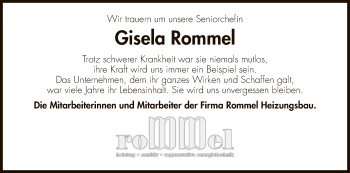 Traueranzeige von Gisela Rommel von Hersfeld