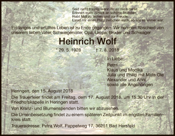 Traueranzeige von Heinrich Wolf von Hersfeld