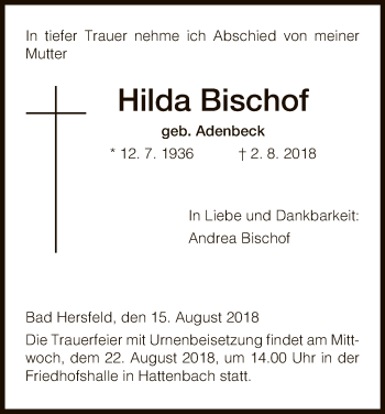 Traueranzeige von Hilda Bischof von Hersfeld