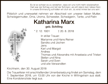 Traueranzeige von Katharina Marx von Hersfeld