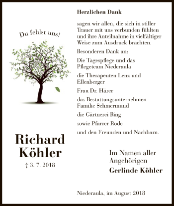 Traueranzeige von Richard Köhler von Hersfeld