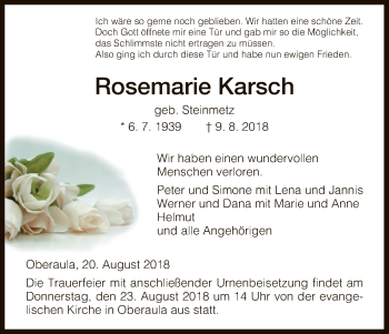 Traueranzeige von Rosemarie Karsch von Hersfeld