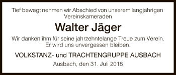 Traueranzeige von Walter Jäger von Hersfeld