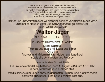 Traueranzeige von Walter Jäger von Hersfeld