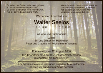 Traueranzeige von Walter Seelos von Hersfeld