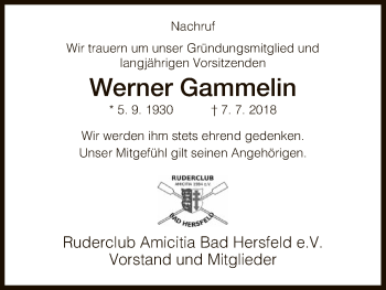 Traueranzeige von Werner Gammelin von Hersfeld