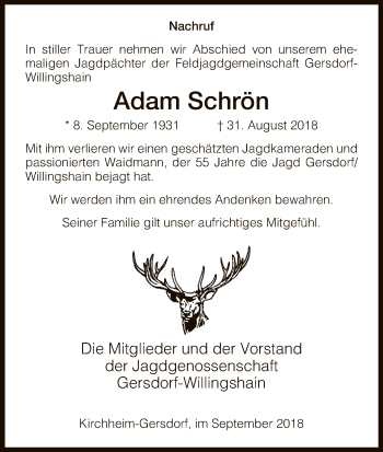 Traueranzeige von Adam Schrön von Hersfeld