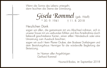 Traueranzeige von Gisela Rommel von Hersfeld