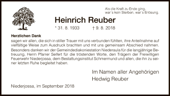 Traueranzeige von Heinrich Reuber von Hersfeld