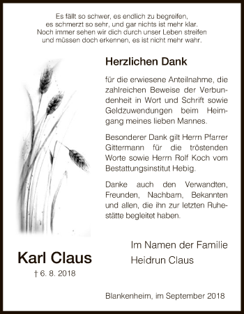 Traueranzeige von Karl Claus von Hersfeld