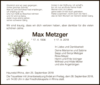 Traueranzeige von Max Metzger von Hersfeld