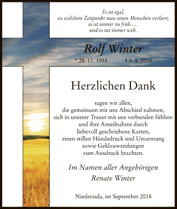 Traueranzeige von Rolf Winter von Hersfeld