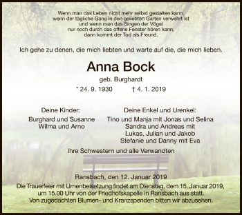 Traueranzeige von Anna Bock von Hersfeld