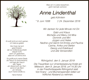 Traueranzeige von Anne Lindenthai von Hersfeld