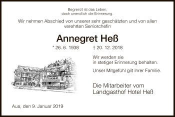 Traueranzeige von Annegret Heß von Hersfeld