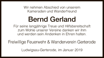 Traueranzeige von Bernd Gerland von Hersfeld