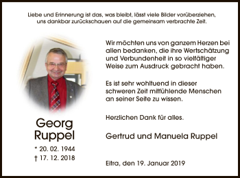 Traueranzeige von Georg Ruppel von Hersfeld