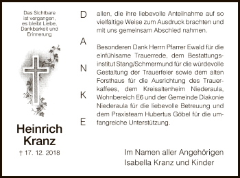 Traueranzeige von Heinrich Kranz von Hersfeld