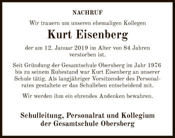 Traueranzeige von Kurt Eisenberg von Hersfeld