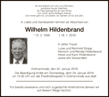 Traueranzeige von Wilhelm Hildenbrand von Hersfeld