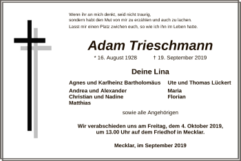 Traueranzeige von Adam Trieschmann von Hersfeld