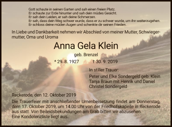 Traueranzeige von Anna Gela Klein von Hersfeld