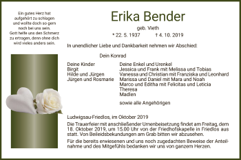 Traueranzeige von Erika Bender von Hersfeld