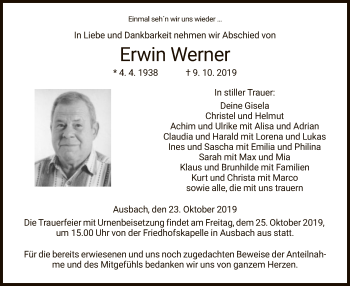 Traueranzeige von Erwin Werner von Hersfeld