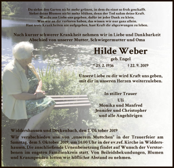 Traueranzeige von Hilde Weber von Hersfeld