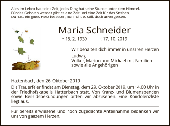 Traueranzeige von Maria Schneider von Hersfeld