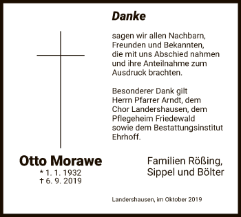 Traueranzeige von Otto Morawe von Hersfeld