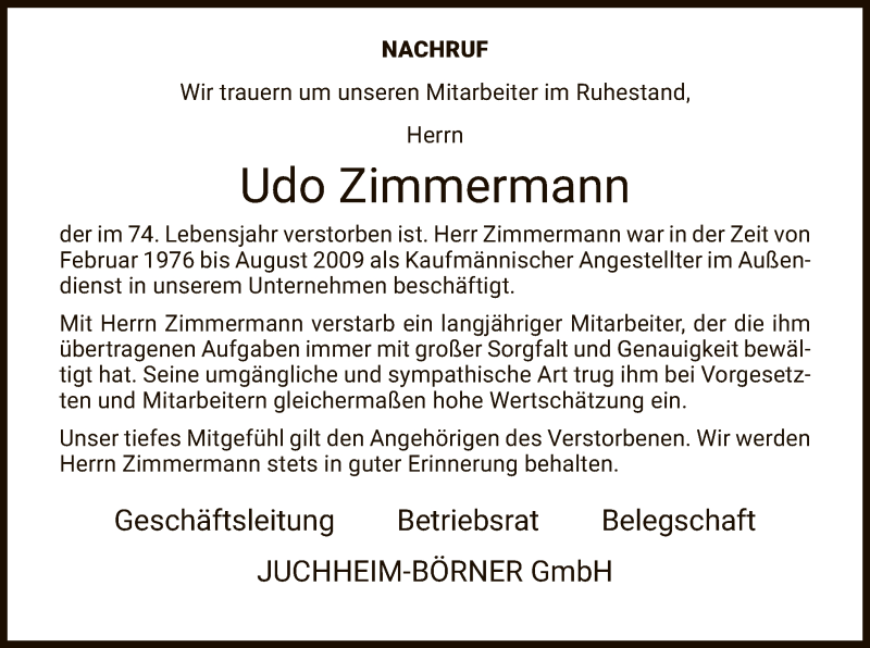  Traueranzeige für Udo Zimmermann vom 19.10.2019 aus Hersfeld