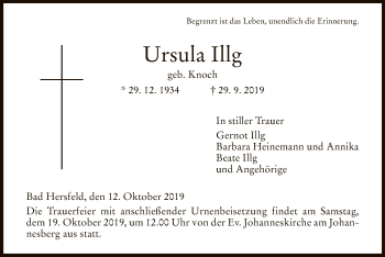 Traueranzeige von Ursula Illg von Hersfeld