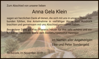 Traueranzeige von Anna Gela Klein von Hersfeld