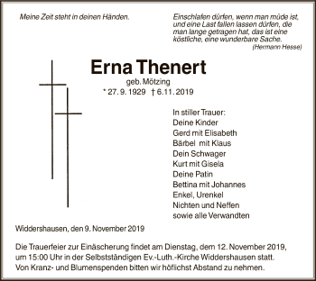 Traueranzeige von Erna Thenert von Hersfeld