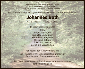 Traueranzeige von Johannes Both von Hersfeld