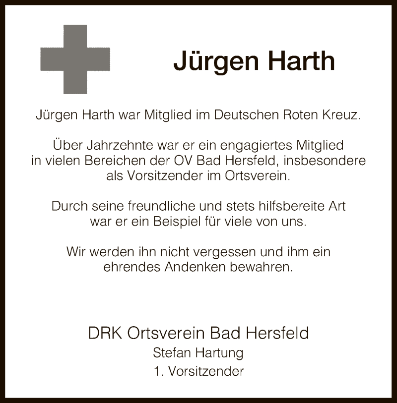  Traueranzeige für Jürgen Harth vom 16.11.2019 aus Hersfeld