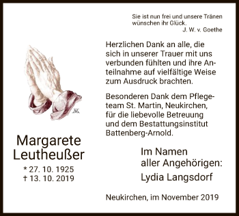 Traueranzeige von Margarete Leutheußer von Hersfeld