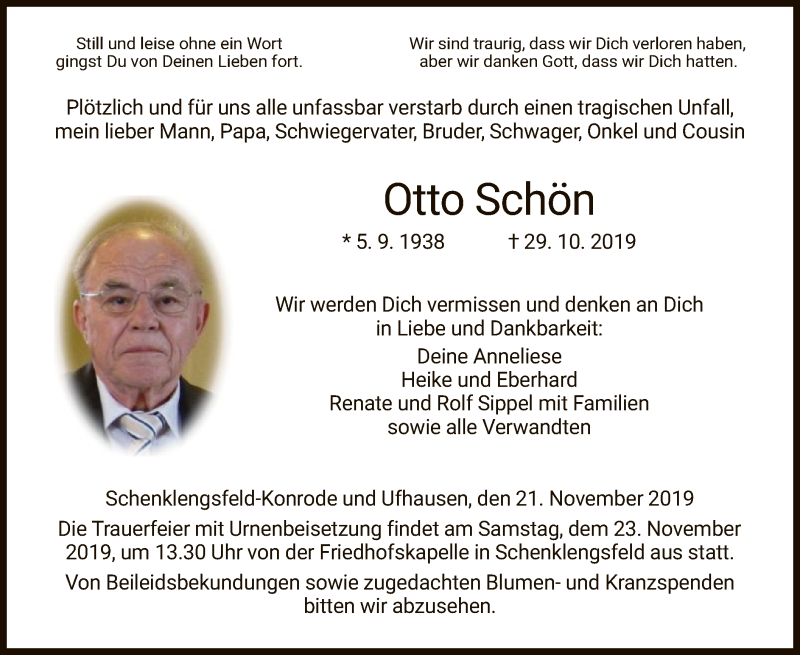  Traueranzeige für Otto Schön vom 21.11.2019 aus Hersfeld