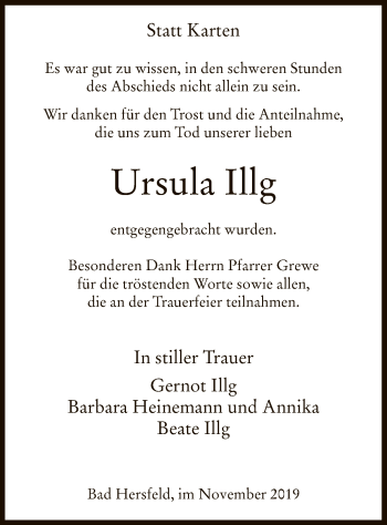 Traueranzeige von Ursula Illg von Hersfeld