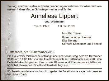 Traueranzeige von Anneliese Lippert von Hersfeld