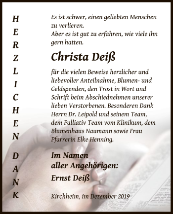 Traueranzeige von Christa Deiß von Hersfeld