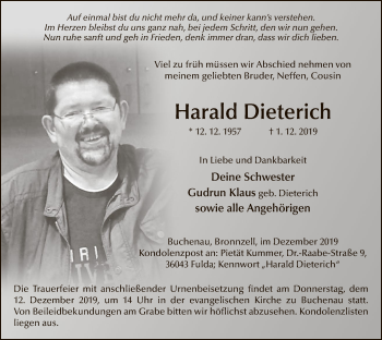 Traueranzeige von Harald Dieterich von Hersfeld