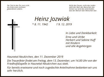 Traueranzeige von Heinz Jozwiak von Hersfeld