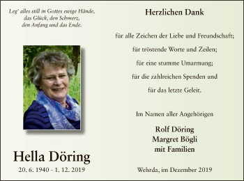 Traueranzeige von Hella Döring von Hersfeld