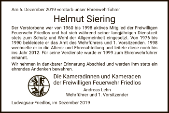 Traueranzeige von Helmut Siering von Hersfeld