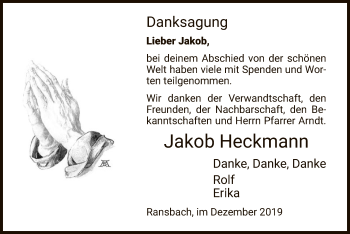 Traueranzeige von Jakob Heckmann von Hersfeld