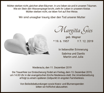 Traueranzeige von Margitta Gies von Hersfeld