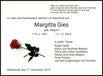 Traueranzeige von Margitta Gies von Hersfeld