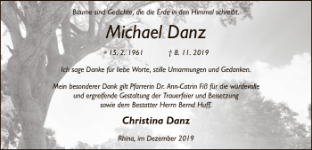 Traueranzeige von Michael Danz von Hersfeld